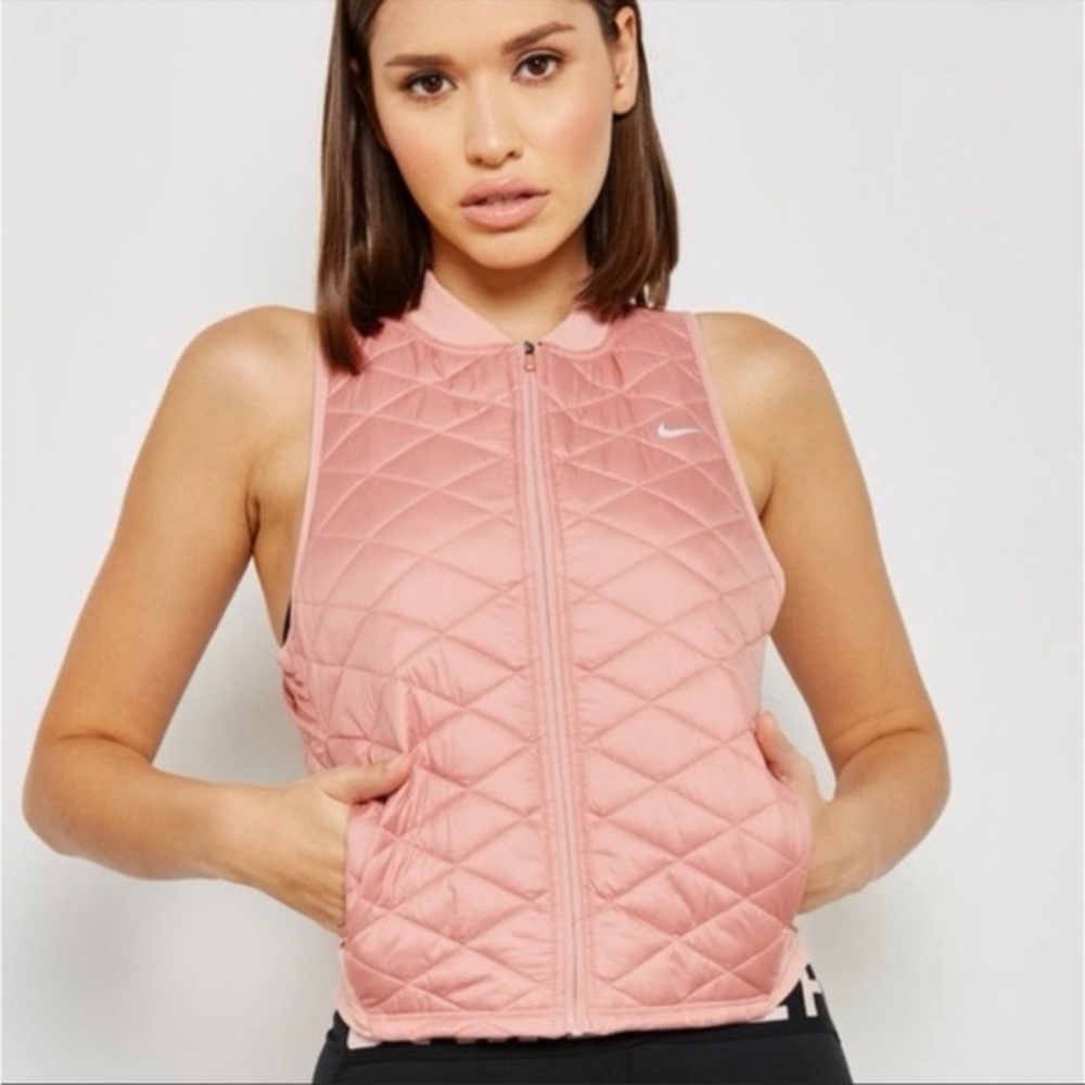 NIKE AEROLAYER GILLET RUNNING VEST JACKET PINK PUFFER PACKABLE SZ LARGE